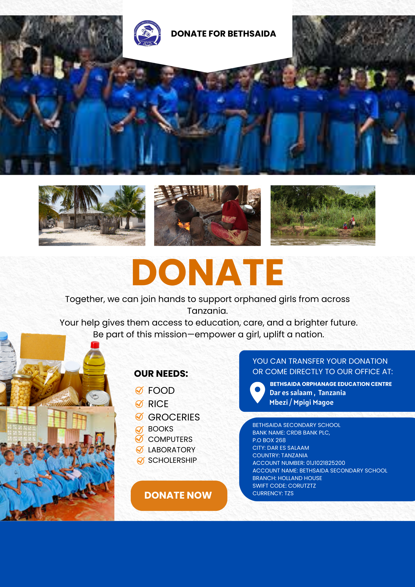 Donate to fund education for orphaned girls at Bethsaida, Tanzania NGO